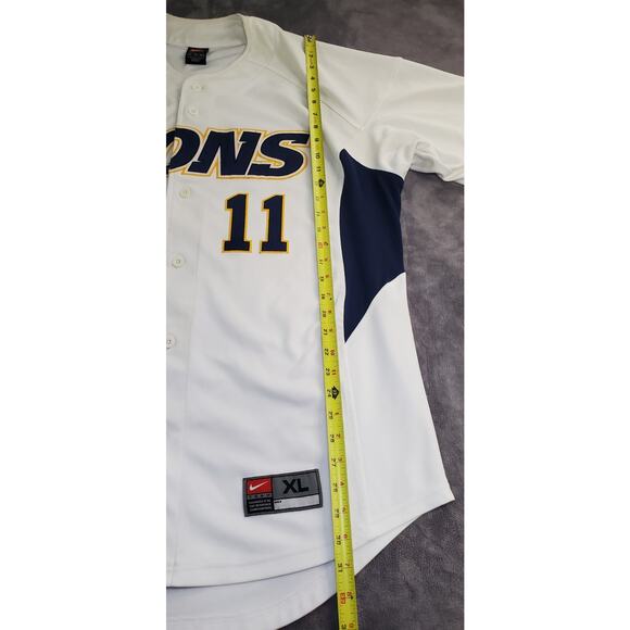 Vintage Nike Lions #11 Baseball Sz XL Embroidered Button Up Jersey White Used C1 - Picture 2 of 7